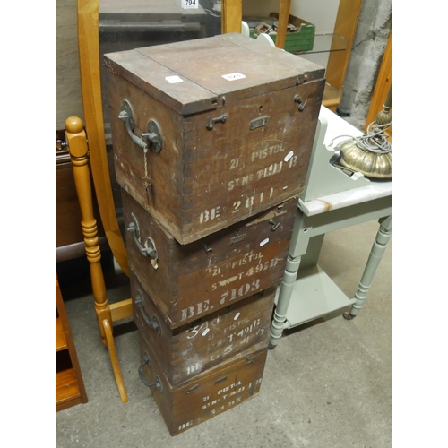 823 - 4 MILITARY PISTOL BOXES