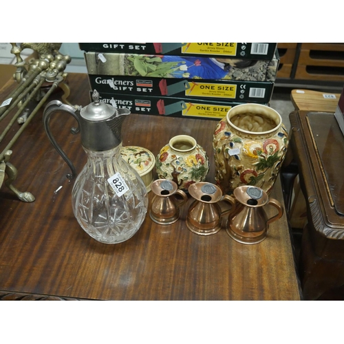 828 - INDIAN TREE CERAMICS PLUS CLARET JUG & COPPER JUG