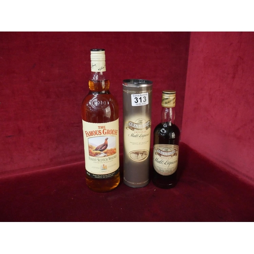 313 - BOTTLE OF GLENTURRET WHISKEY & FAMOUS GROUSE WHISKEY