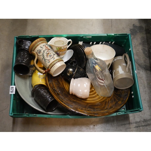 870 - BOX OF MIXED CERAMICS