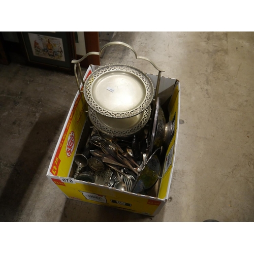 878 - BOX OF SILVER PLATE ETC