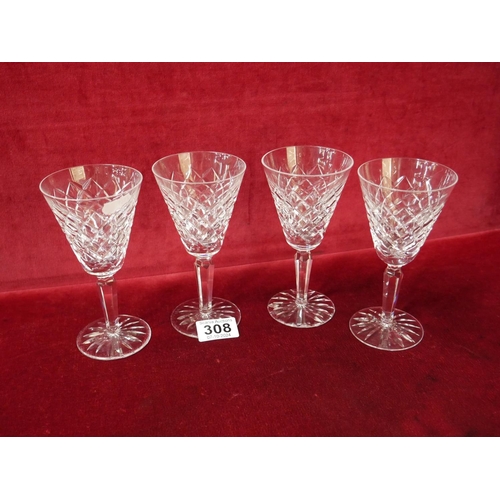 308 - 4 WATERFORD WINE GLASSES