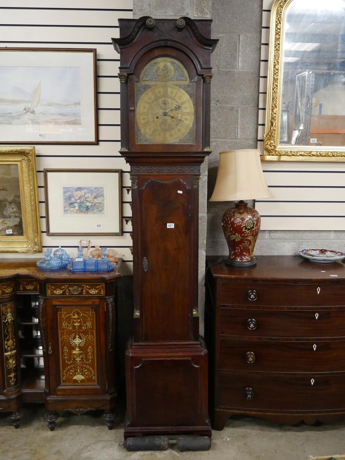 MAHOGANY BRASS FACE LONGCASE CLOCK