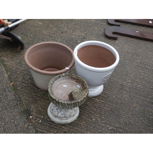 61 - 2 PLANTERS & SMALL BIRD BATH