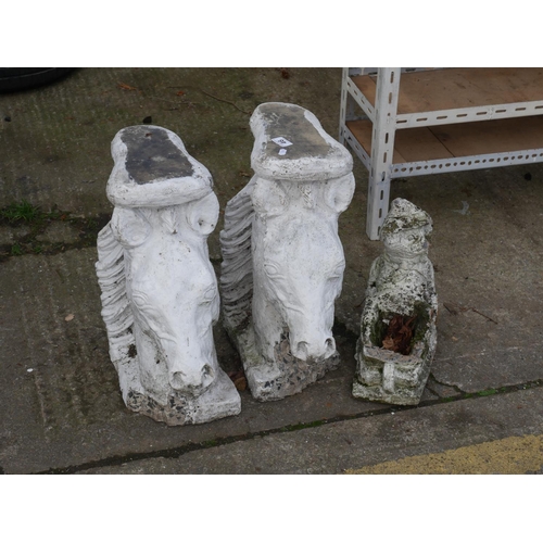 46 - PAIR OF CONCRETE HORSE HEADS PLUS 1 - SOME DAMAGE