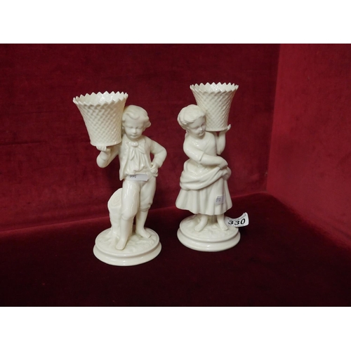 330 - PAIR OF BELLEEK BROWN STAMP FIGURES