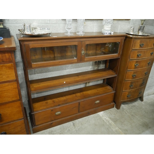 508 - ANTIQUE PINE BOOKCASE WITH GLAZED TOP