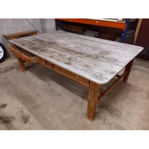 544 - LARGE ANTIQUE STRIP PINE TABLE 8 FT LONG X 59