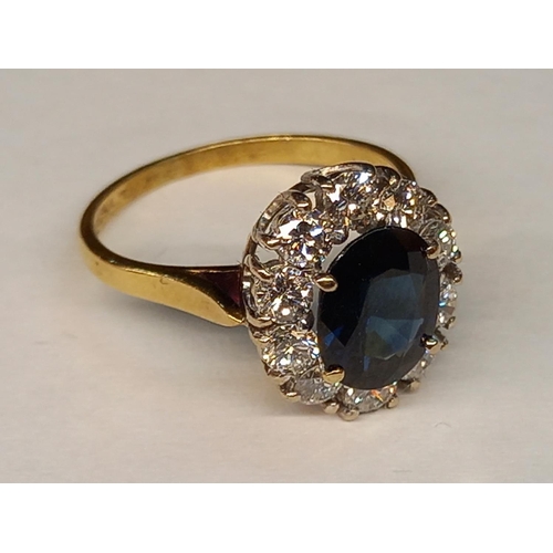 335 - 18CT AUSTRALIAN SAPPHIRE & DIAMOND RING SIZE N