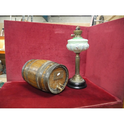 698 - OIL LAMP & MINIATURE BARREL