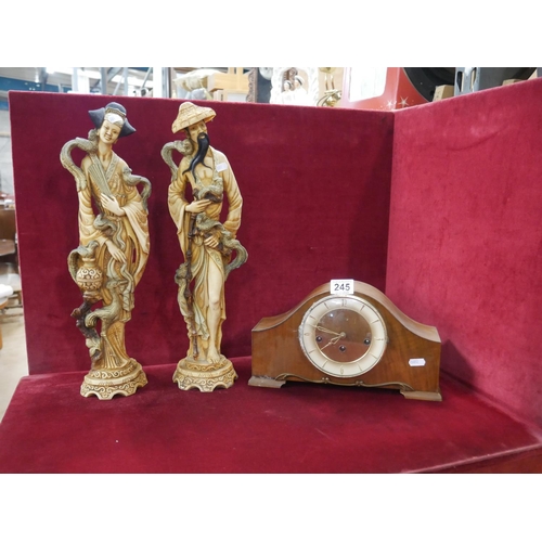 245 - ORIENTAL FIGURES & MANTEL CLOCK