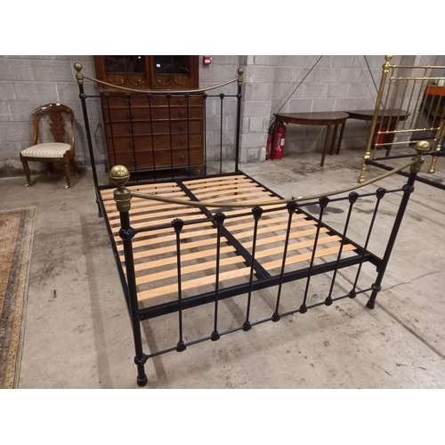 442 - 5 FT DOUBLE BED BRASS & IRON FRAME