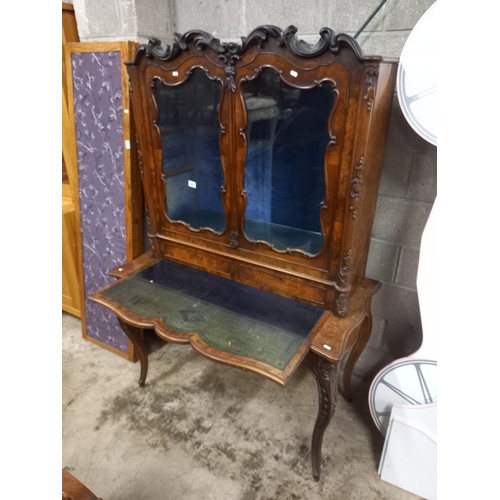 565 - VICTORIAN BURR WALNUT WRITING DESK WITH DISPLAY TOP