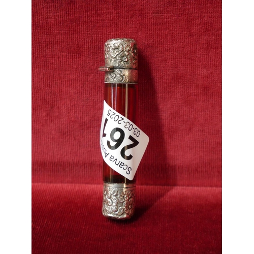 261 - ANTIQUE SILVER DOUBLE ENDED PERFUME BOTTLE - TESTED