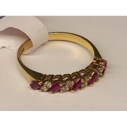 312 - 9CT DIAMOND & RUBY RING SIZE N.1/2