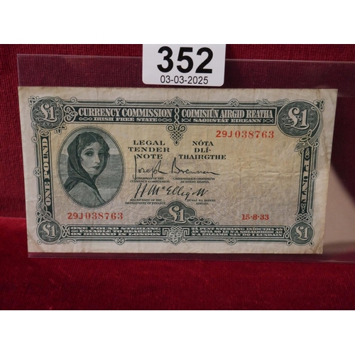 352 - 1933 LADY LAVERY £1 NOTE