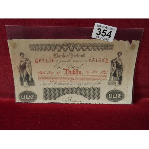 354 - 1911 BANK OF IRELAND £1 NOTE