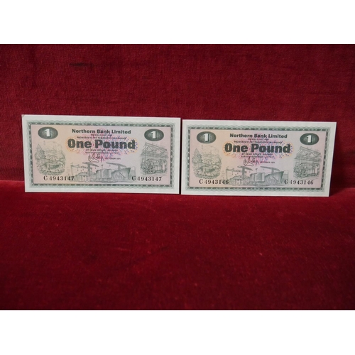 357 - 2 NOTHERN BANK CONSECUTIVE £1 NOTES