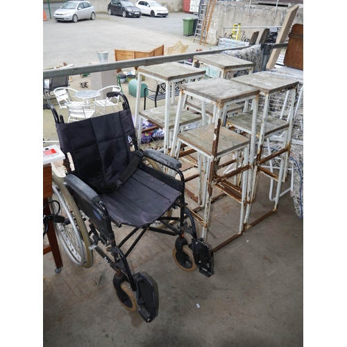 198 - OLD STOOLS & WHEELCHAIR