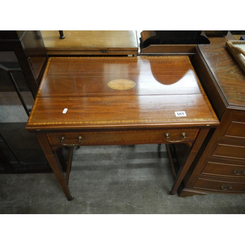 565 - EDWARDIAN INLAID TURNOVER LEAF DESK