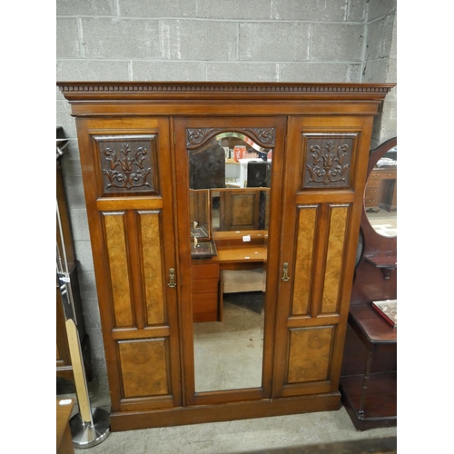 572 - VICTORIAN BURR WALNUT 3 DOOR WARDROBE