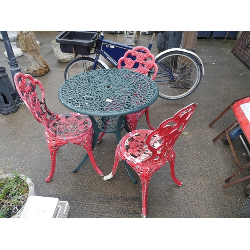 137 - ALLOY TABLE AND 3 CHAIRS