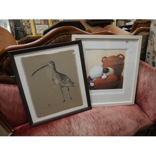 560 - FRAMED EMBROIDARY AND PRINT