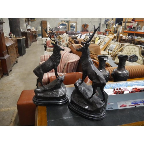 568 - PAIR OF BRONZE STAGS