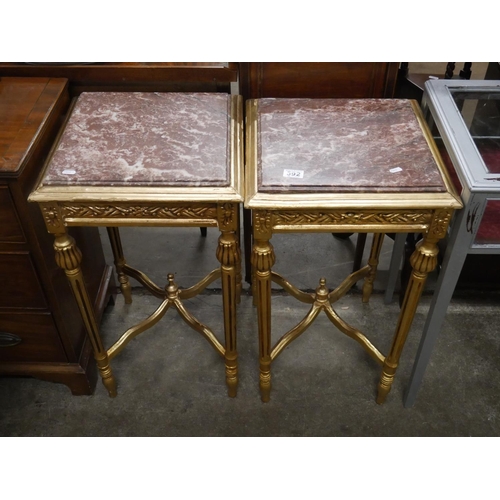 592 - PAIR OF MARBLE TOP AND GILT SIDE TABLES