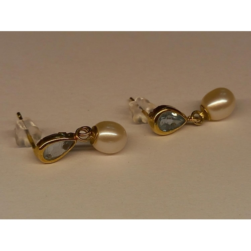 226 - 9CT AQUAMARINE AND PEARL EARRINGS