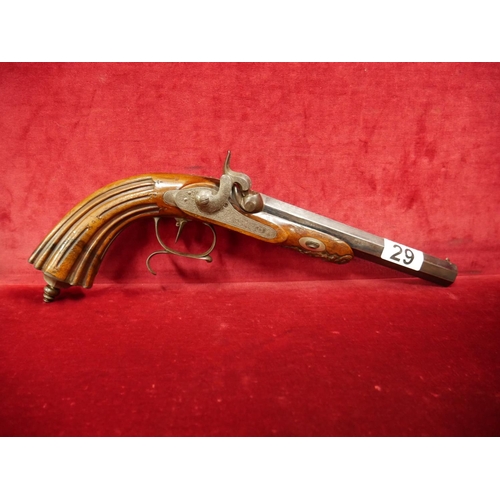 29 - ORNATE PERCUSSION PISTOL MECHANISM GOOD TOTAL LENGTH 14 1/2 INCHES