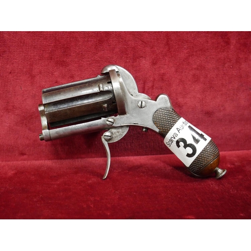 34 - 6 SHOT PIN FIRE POCKET REVOLVER MECHANISM GOOD TOTAL LENGTH 5 1/2 INCHES