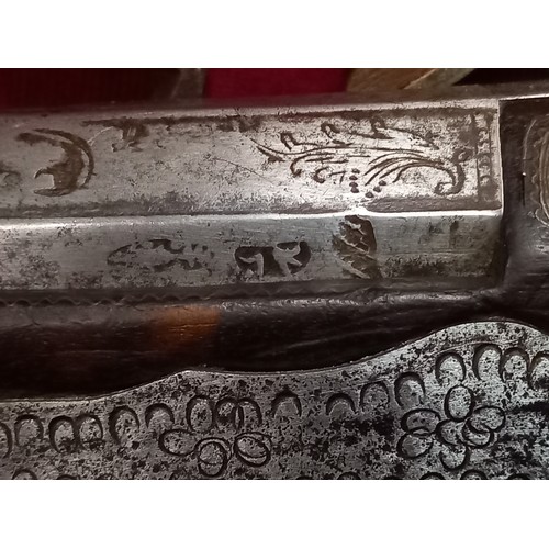 26 - QUEEN ANNE STYLE FLINTLOCK PISTOL MECHANISM GOOD TOTAL LENGTH 19 INCHES