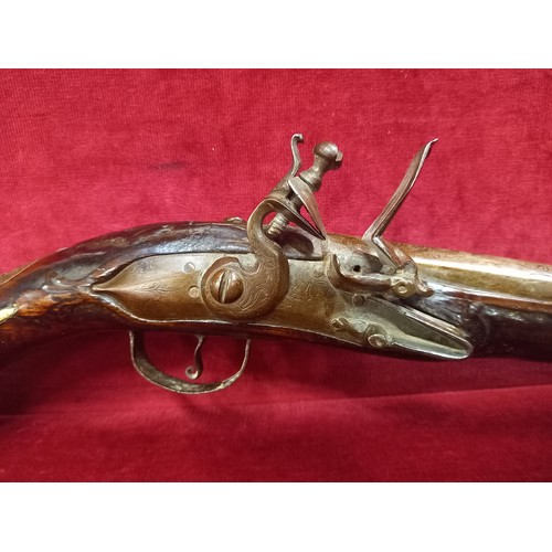 27 - QUEEN ANNE STYLE FLINTLOCK PISTOL MECHANISM GOOD TOTAL LENGTH 19 INCHES
