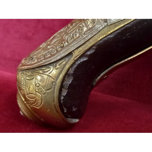 28 - FLINTLOCK PISTOL MECHANISM GOOD TOTAL LENGTH 19 1/2 INCHES