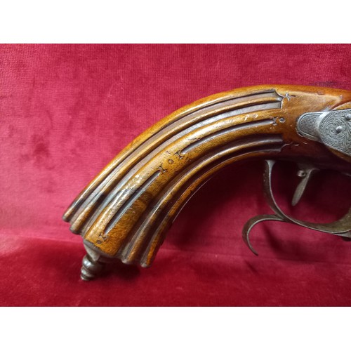 29 - ORNATE PERCUSSION PISTOL MECHANISM GOOD TOTAL LENGTH 14 1/2 INCHES