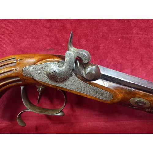 29 - ORNATE PERCUSSION PISTOL MECHANISM GOOD TOTAL LENGTH 14 1/2 INCHES