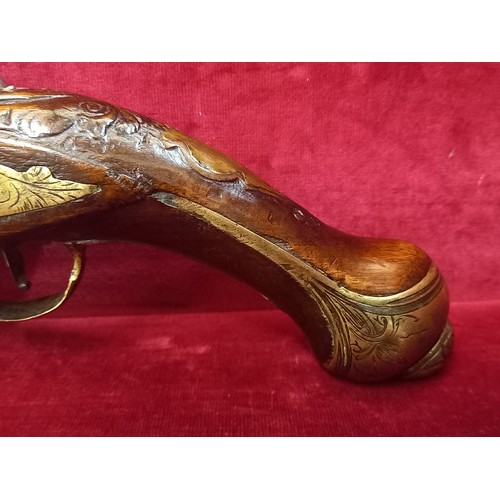 30 - FLINTLOCK PISTOL MECHANISM WORN TOTAL LENGTH 17 1/2 INCHES