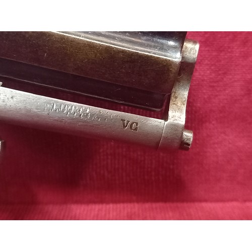 34 - 6 SHOT PIN FIRE POCKET REVOLVER MECHANISM GOOD TOTAL LENGTH 5 1/2 INCHES