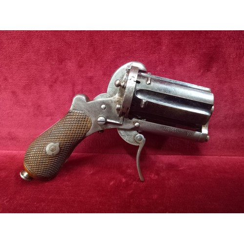 34 - 6 SHOT PIN FIRE POCKET REVOLVER MECHANISM GOOD TOTAL LENGTH 5 1/2 INCHES