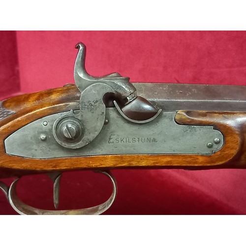 52 - ESKILTUNA  PERCUSSION RIFLE MECHANISM GOOD, TOTAL LENGTH 50 INCHES
