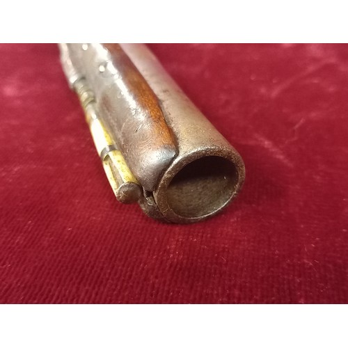 26 - QUEEN ANNE STYLE FLINTLOCK PISTOL MECHANISM GOOD TOTAL LENGTH 19 INCHES