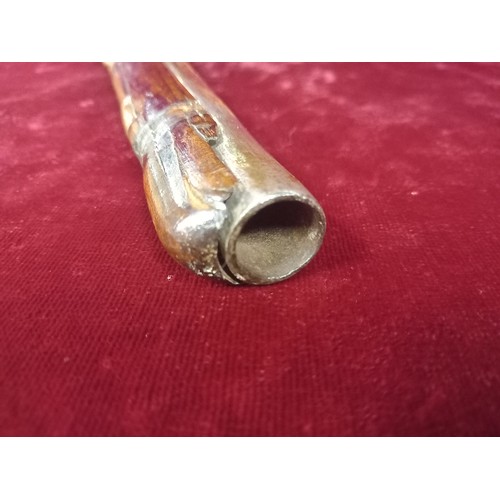 27 - QUEEN ANNE STYLE FLINTLOCK PISTOL MECHANISM GOOD TOTAL LENGTH 19 INCHES