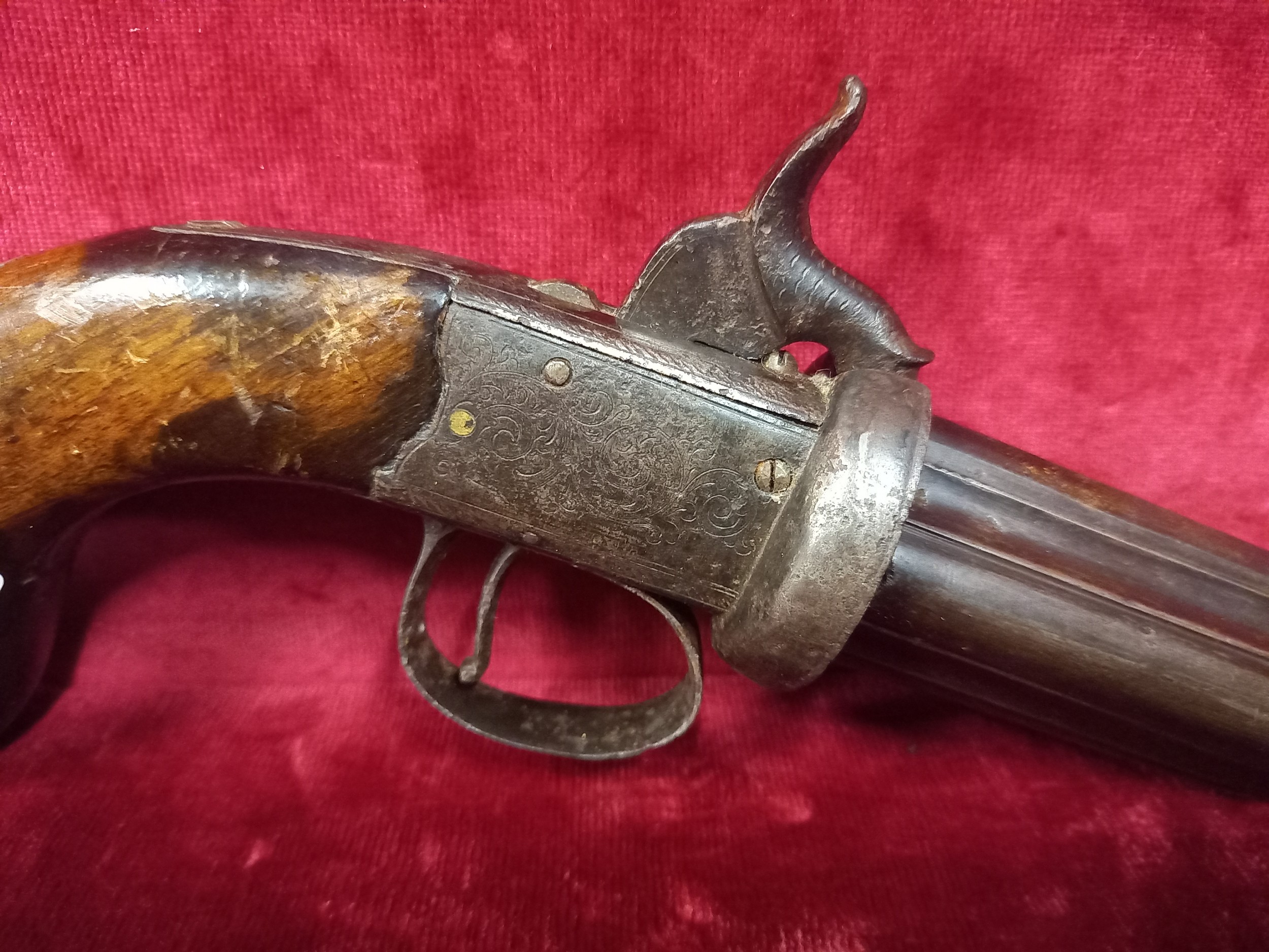 4 SHOT PEPPERBOX PERCUSSION PISTOL MECHANISM WORKING TOTAL LENGTH 8 INCHES