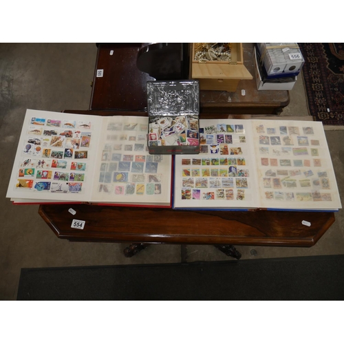 2 LARGE STAMP ALBUMS AND BOX OF STAMPS