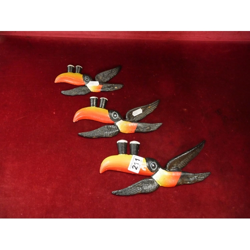 211 - 3 CAST IRON TOUCANS