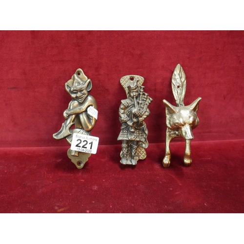 221 - 3 BRASS DOOR KNOCKERS