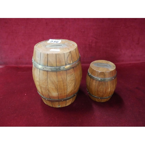 236 - 2 MONEY BOXES IN BARREL FORM