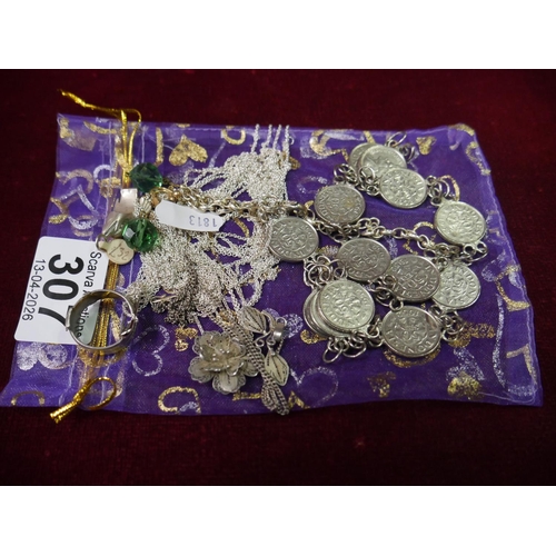 307 - LOT OF SILVER JEWELLERY