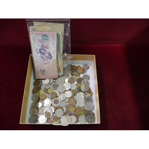 331 - BOX OF COINS AND NOTES